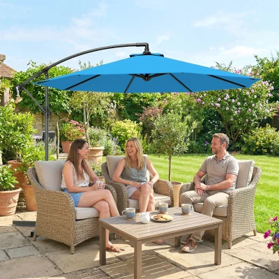 Outsunny Cantilever Parasol with Base Blue 3m