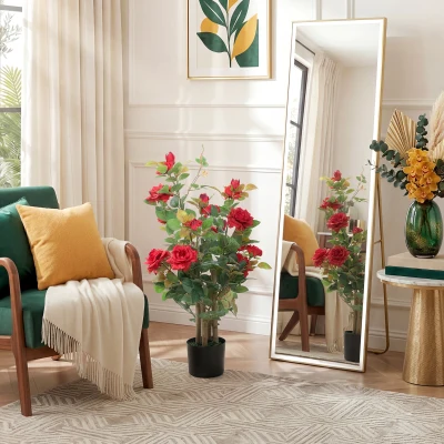 HOMCOM Artificial Rose Tree 90cm Silk Leaves Red