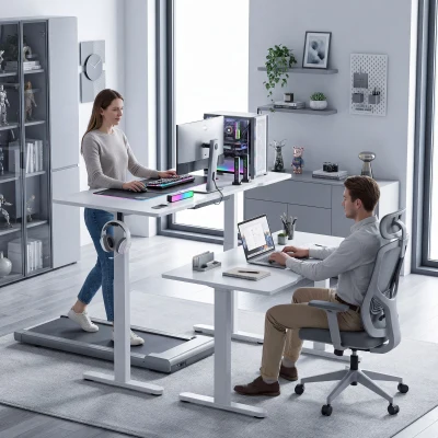 HOMCOM Electric Standing Desk Frame, Height Adjustable Sit Stand Desk Frame with Dual Motors, Memory Smart Panel and Collision Protection, Easy Assembly, White