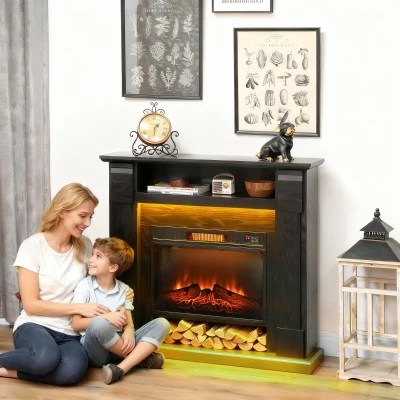 HOMCOM Camino Elettrico con Fiamma 3D, Timer e Telecomando Nero