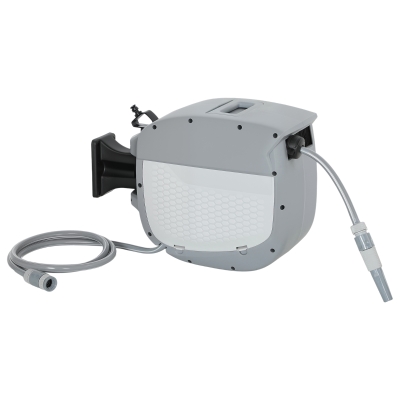 Outsunny Carretel de Mangueira para Jardim 20+1,9 m com Bico de 2 Modos Bloqueio Automático e Retracção Suporte Orientável 180° Cinza