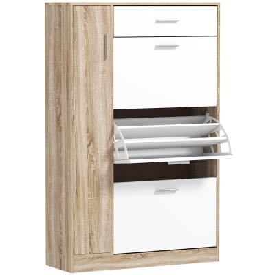 HOMCOM Mueble Zapatero de 3 Puertas para 18-27 Pares de Zapatos Zapatero Moderno con Cajón y Puerta 84x30x132 cm Natural