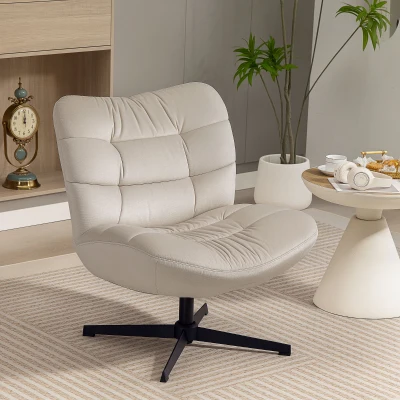 HOMCOM Drehbarer Wohnzimmer-Sessel, gepolsterter Chenille-Sessel ohne Armlehnen, breite Sitzfläche und Rückenlehne, 70x80x82cm, Creme