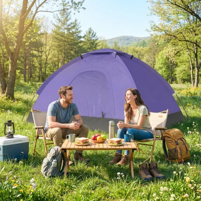 Outsunny 2-Person Dome Camping Tent Portable Light Purple