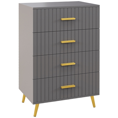 HOMCOM Commode 4 Tiroirs Gris avec Pieds Dorés 60x40x90 cm