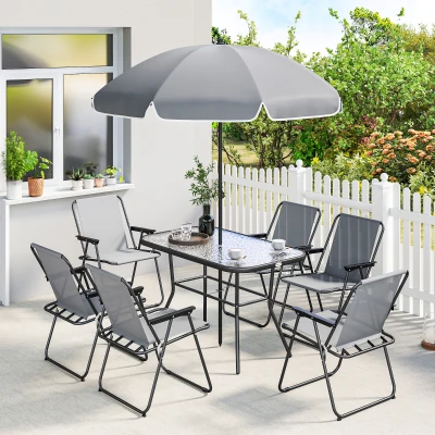 Set de Masă 8 Piese cu Umbrelă Gri