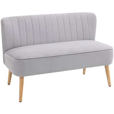 HOMCOM Velvet 2-Seater Sofa Wood Frame Light Grey