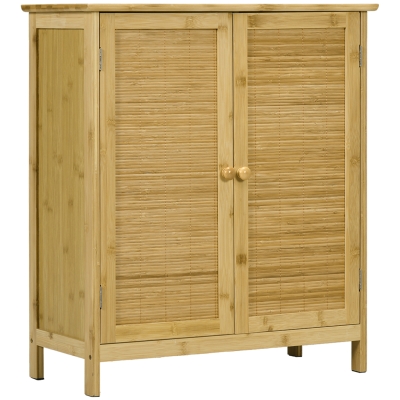 HOMCOM Aparador de Bambú de 2 Puertas Aparador de Salón Bohemio con 2 Estantes para Cocina Entrada 60x27x67,5 cm Natural