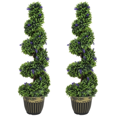 HOMCOM Set 2 Plantes Artificielles Spirale Socle Ciment Vert