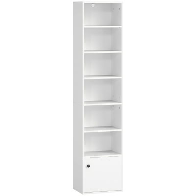HOMCOM 7-stufiges Bücherregal Modernes Regal mit offenen Regalböden und Tür 40x30x180 cm Weiß