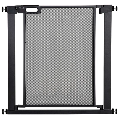 PawHut Druckverstellbares Hundegitter mit automatischem Verschluss, Stahl und ABS, 75-82×76 cm, Schwarz