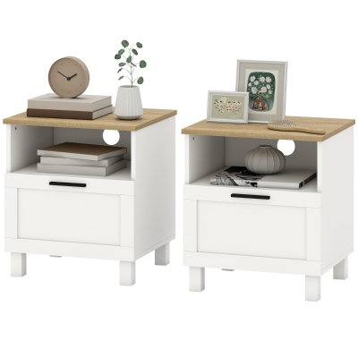 HOMCOM Tables de Chevet Blanc avec Tiroir et Pieds en Bois