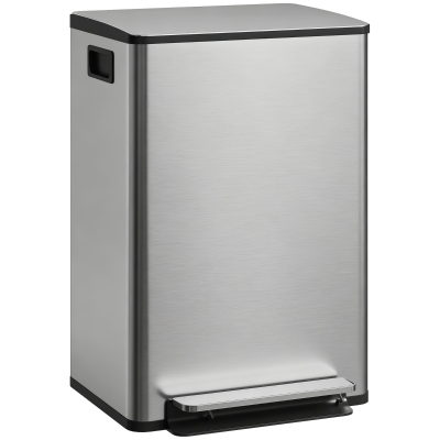 HOMCOM Küchen-Abfalleimer 50 l, Pedal-Mülleimer, herausnehmbarer Inneneimer, Soft-Close-Deckel, 41,7x36,6x62 cm, silber