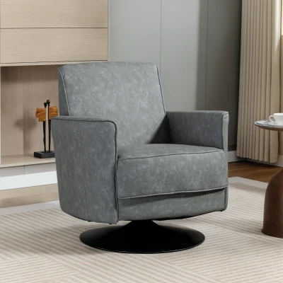 HOMCOM Swivel Upholstered Accent Chair Thick Padding Grey