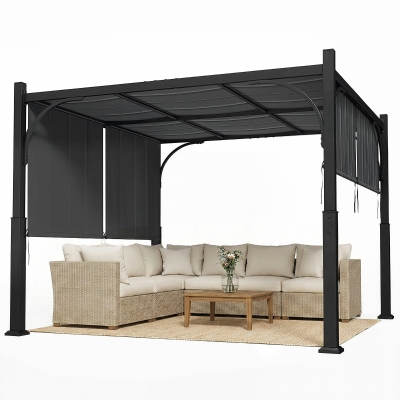 Outsunny Pergola 3x3m Auvent Coulissant Métal Extérieur Gris Foncé