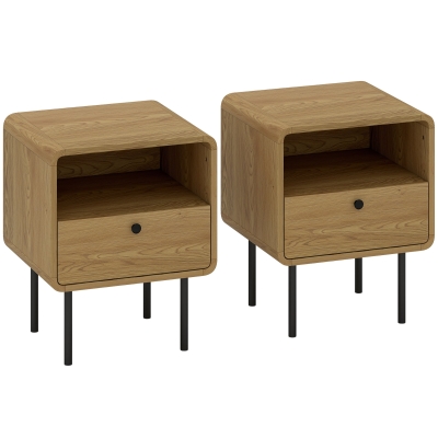 HOMCOM Schmaler Nachttisch Beistelltisch offenes Fach und 1 Schublade Stahlbeine 40 x 36 x 50 cm, Eichenholz-Optik