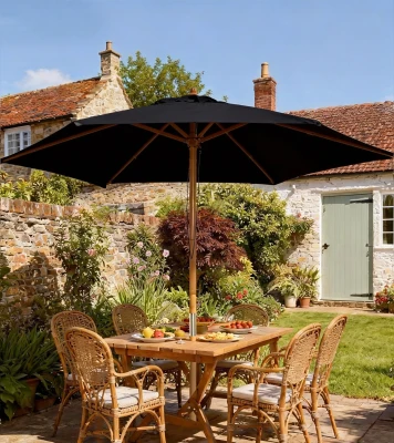 Outsunny Parasol Hexagonal Bois Bambou Noir Ø2,5m