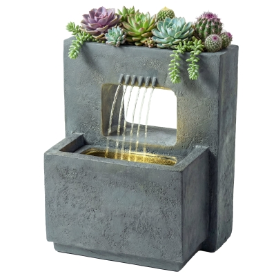 Outsunny Fontaine Jardin LED Aspect Pierre avec Bac 45x31,5x58,5cm