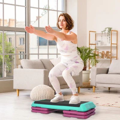 HOMCOM Step para Fitness Antiderrapante Altura Regulável 3 Níveis de 10/15/20 cm para Exercício 110x40x20 cm Multicolor
