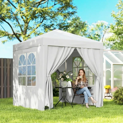 Outsunny Tonnelle Pliante 2x2m Blanc 4 Parois