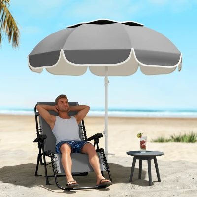 Outsunny Portable Beach Umbrella UPF50+ Adjustable Grey