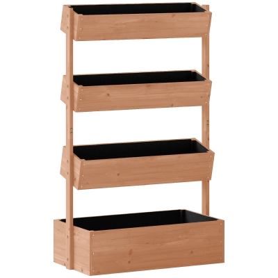 Outsunny Jardinera de Madera de 4 Niveles Jardinera Elevada Exterior con Orificios de Drenaje Tela no Tejida Marrón