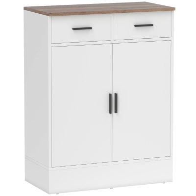 HOMCOM Modernes Sideboard 2 Schubladen und 2-türiger Schrank, Innenverstellbares Regal, Weiß und Holz