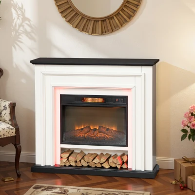 HOMCOM Elektrischer Kamin 1800W, dekorativer Attrappen-Kamin RGB-LED-Lichter, Flammeneffekt, Kaminaufsatz, 105 x 27 x 97 cm, schwarz