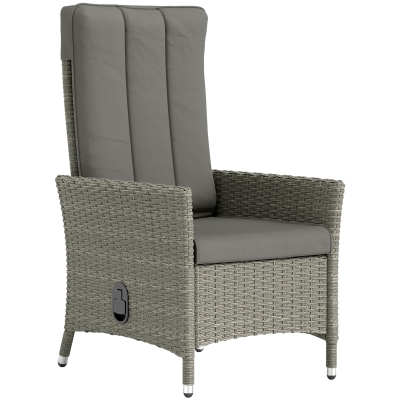 Outsunny Rattan Recliner Chair with Cushion Grey