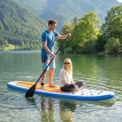 Outsunny Set Placă Stand Up Paddling gonflabilă 305 cm SUP cu vâslă din aluminiu, aripă detașabilă, lesă pentru gleznă