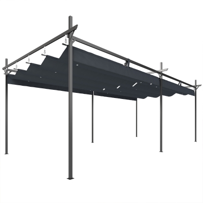 Outsunny Pérgola com Teto Retrátil de Alumínio 588x297x230 cm Pérgola com Tecido de Poliéster Anti UV Pérgola de Jardim Cinzento Escuro