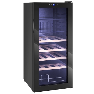 HOMCOM Vitrină Frigorifică pentru Vinuri 20 Sticle 92L Silențioasă Temperatura Reglabilă 5-18℃ Frigider Vinuri Bar cu Sticlă Anti UV, Rafturi, Compresor, Display Touch, Lumină LED, Clasa G