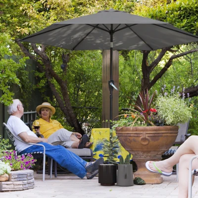 Outsunny Sonnenschirm 270 cm knickbar Balkonschirm mit Kurbel UV 50+ Gartenschirm Dunkelgrau