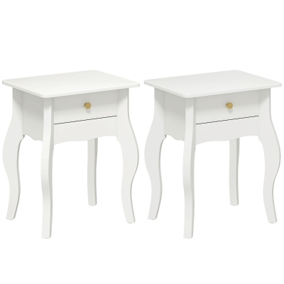 HOMCOM 2er-Set Beistelltische, Sofatisch mit geschwungenen Beinen, Beistelltisch für Wohn- und Schlafzimmer, 45 x 35 x 55 cm, weiß