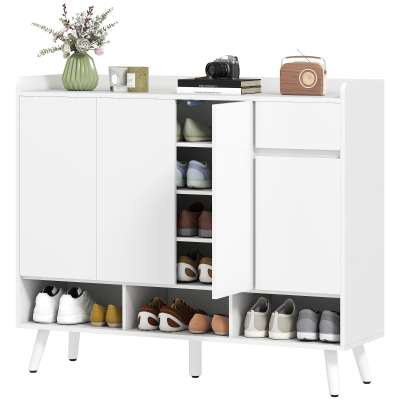 HOMCOM Meuble à Chaussures 4 Portes 4 Étagères Bois Blanc