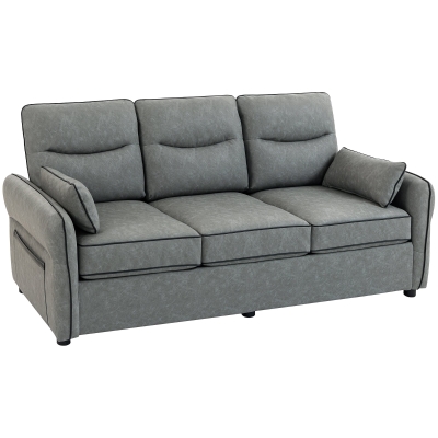 HOMCOM 3-Seater Faux Leather Sofa Grey