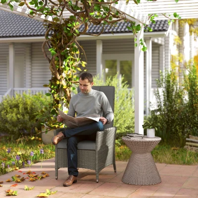 Outsunny Rattan Recliner Chair with Cushion Grey