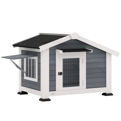 PawHut Caseta para Perros Exterior de Madera Casa para Perros Medianos con Techo Asfático Suelo Extraíble 98x76x69,5 cm Gris