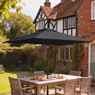 Outsunny Garden Parasol Tilt Crank Polyester Canopy Black