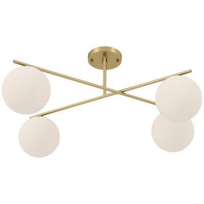 HOMCOM Lustre moderno de teto com 4 luzes e soquete E14, montagem semi-embutida, dourado e creme