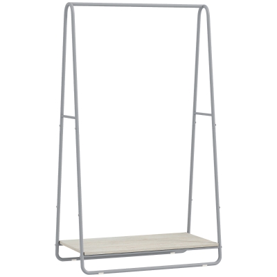 HOMCOM 3-in-1 Garderobe mit Schuhablage Obere und seitliche Stangen Metallgestell Natur und Grau