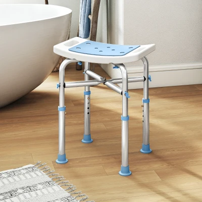 HOMCOM Aluminium Shower Stool Adjustable Light Blue