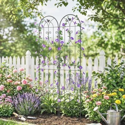 Outsunny Suporte para Plantas Trepadeiras com Pássaros Conjunto de 2 Treliças de Jardim para Legumes Vinhas Flores Metal 50 x 220 cm Preto