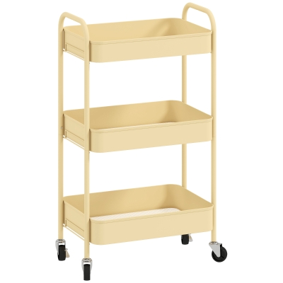 HOMCOM 3-Tier Steel Storage Trolley Yellow