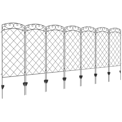 Outsunny Conjunto de 7 cercas de jardim decorativas em metal com ornamentos - 344L x 110H cm preto