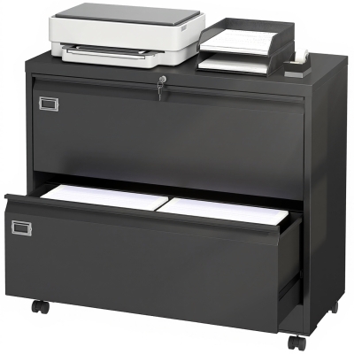 HOMCOM Caisson Verrouillable 2 Tiroirs Suspension Noir