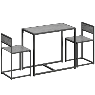HOMCOM 3 Piece Table Stool Set Charcoal Grey Wood-Effect