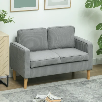 HOMCOM Canapea 2 locuri cu spațiu de depozitare și picioare solide din lemn, pentru living, dormitor, 117 x 63 x 79 cm, Gri deschis