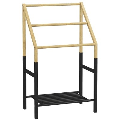 HOMCOM Porte-Serviettes Bambou 3 Barres avec Étagère Bois Naturel