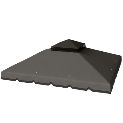 Outsunny Acoperiș de Rezervă pentru Pavilion 3x3 m de Grădină, Husă pentru Pavilion cu Două Nivele Rezistentă la Apă din Țesătură 180g/㎡ Anti-UV 30+ cu 8 Orificii de Drenaj, Gri